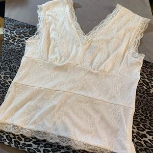 Bob Mackie Studio White Lace Sleeveless Top Large